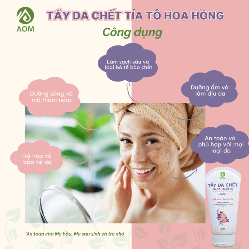 Công dụng Tẩy da chết Tía tô Hoa hồng